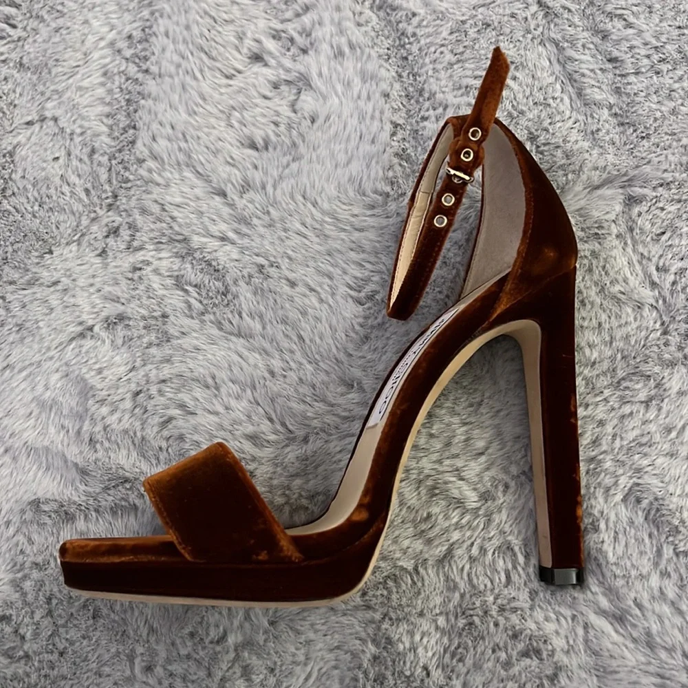 Jimmy Choo Misty 120 Velvet Heeled Sandals In Rust - Picture 14 of 14